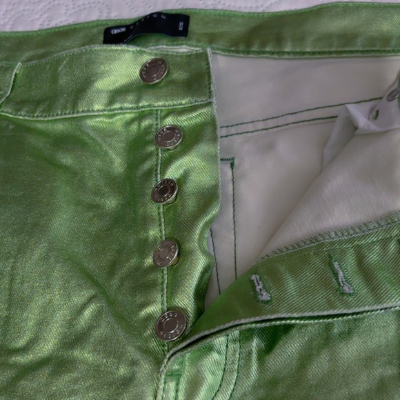 ASOS Design Mid Rise 90’s Straight leg metallic Green Jeans - Picture 13 of 14